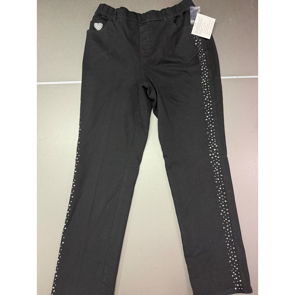 Quacker Factory Black Rhinestone Side Stripe Pull On Pants M whimsygoth grunge